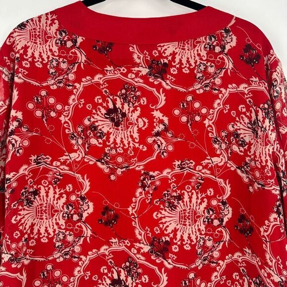 Vintage Y2K Fashion Bug Floral Beaded Bandana Print Tie‎ Waist Blouse Sheer 2X - Picture 8 of 13